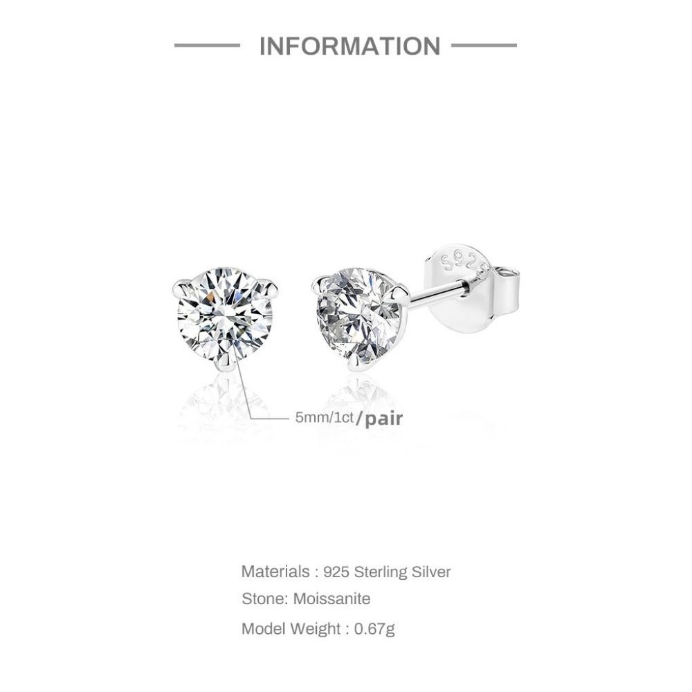 Certified 1ct. t.w. Moissanite Diamond Round Stud Earrings NEW - Picture 5 of 12